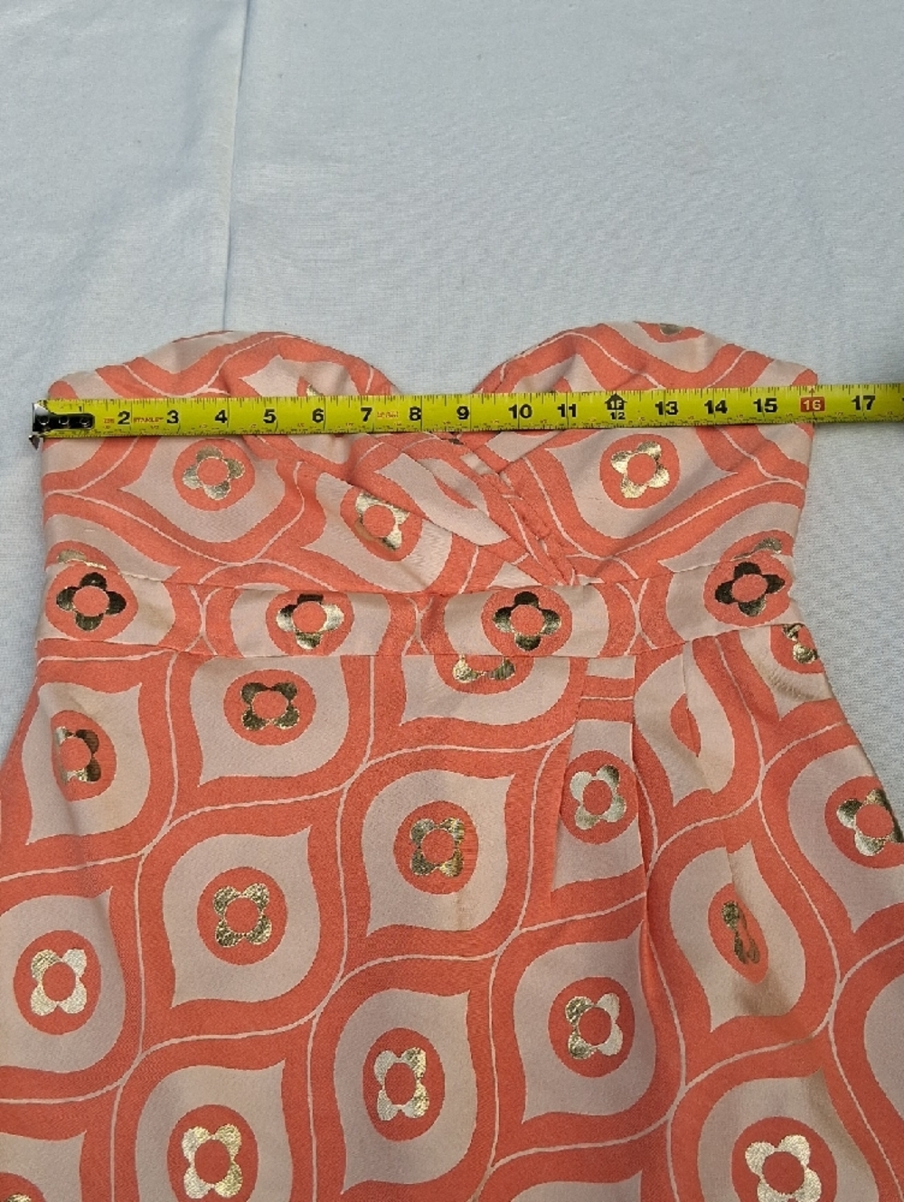 Tibi Coral and Cream Strapless Mini Dress with Gold Accents - Picture 6 of 14